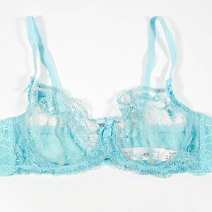 Axami 10131 Aqua Lace Passion Wave Mia Sheer Balconette Underwire Bra Sz 38B